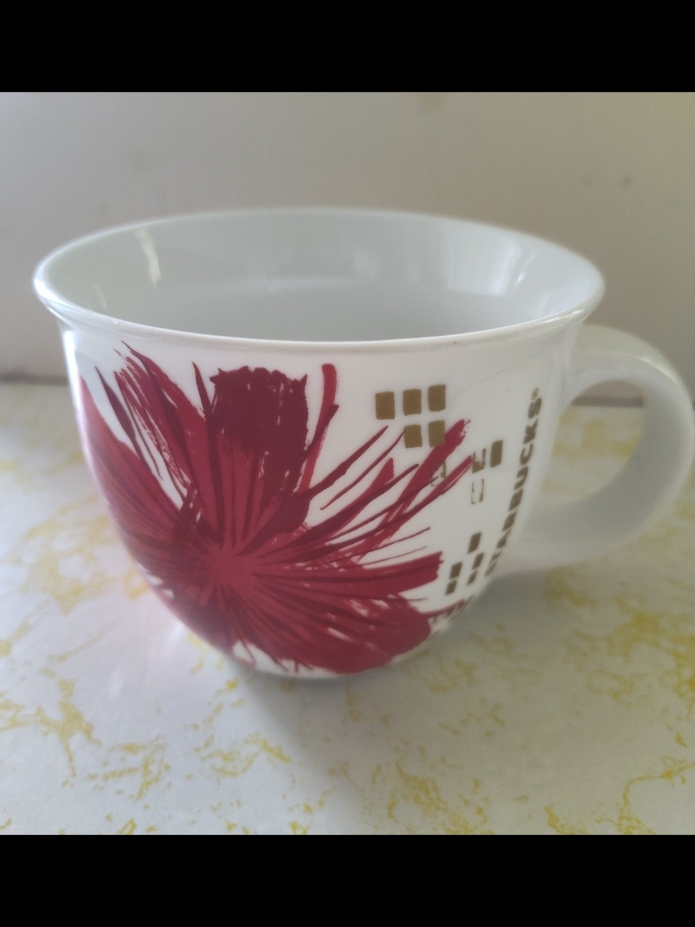 Starbusks Red Abstract Floral Ceramic Coffee Cup